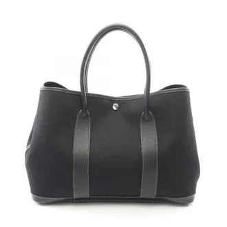Herm&egrave;s Black Toile Officier Negonda Leather Handbag Tote Bag (Pre-Owned)