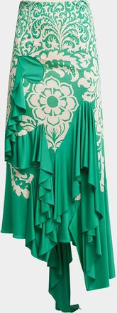 Etro Printed Draped Ruffle Maxi Skirt