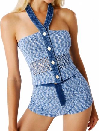 My Beachy Side Muse Hand Crochet Crop Top In Blue