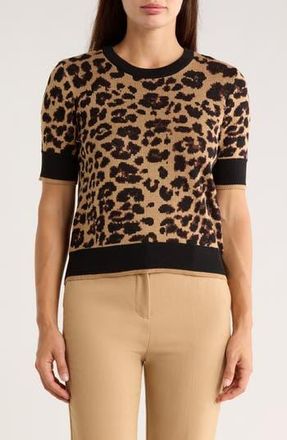 Ellen Tracy Leopard Spot Short Sleeve Crop Sweater at Nordstrom Rack, Size X-Large