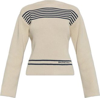 Balenciaga Truien & Vesten, Dames, Beige, S, Katoen, Logo Sweater