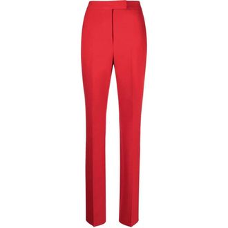 Ferragamo Slim-fit Trousers, female, Red, XS, Red Virgin Wool Straight-Leg Trousers