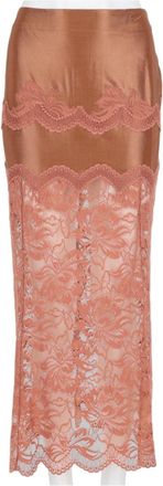 Paco Rabanne Beige Floral Lace Overlay Viscose-Blend Midi Skirt
