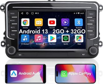 OEM Autorradio 2 Din, 7 Para Vw Golf, Passat, Seat, Touran, Skoda, Carplay Y Android Auto, 2+32 Gb, Pantalla T&aacute;ctil Y Botones F&iacute;sicos, Ecualizador, Radio 
