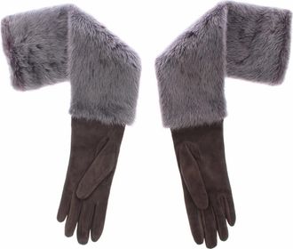 Dolce & Gabbana Grijze Bont Lamswollen Su&egrave;de Leren Handschoenen - Dames - Handschoenen - Grijs - 7 1/2 IN - Wol - Accessoires