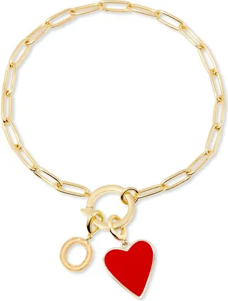 Brook & York Cameron Initial Heart Charm Bracelet in Gold O at Nordstrom