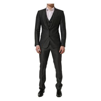Dolce & Gabbana Single Breasted Suits, male, Gray, Size: S Martini Slim Fit Formal 3 Piece Suit
