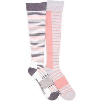 Muk Luks Cotton Compression Knee-High Socks 2 Pair Pack Wide Size in Grey/pink at Nordstrom