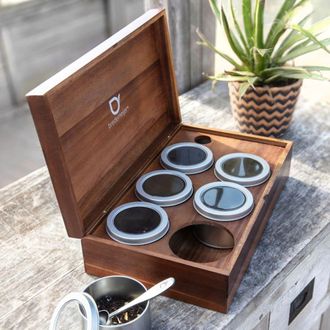 Bredemeijer Estuche de t&eacute; de madera de acacia con 6 cajas de t&eacute; y cuchara madera