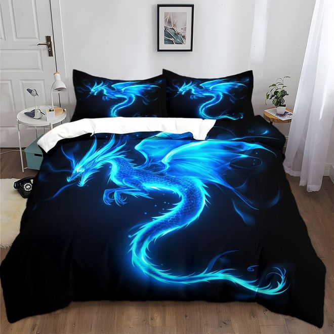 Generic Blauer Fliegender Drache Bettwäsche 135x200 cm Schwarz Blau Bettwäsche-Sets Polyester Baumwolle Bettbezug 3 Teilig, Atmungsaktiv Bettwäsche Set mit Re ab 35,99 €