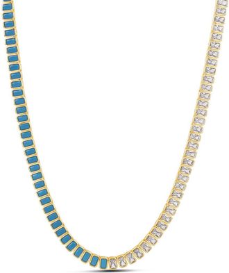 SHYMI Half and Half Tennis Necklace in Gold/turqouise at Nordstrom