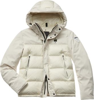 Blauer Nylon Hooded Jacket with Zip and Button Fastening