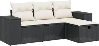 vidaXL Juego De Sof&aacute;s Jard&iacute;n 4 Pzas Con Cojines Rat&aacute;n Sint&eacute;tico Negro Vidaxl