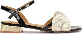 Kazar Goud-zwarte lage sandalen met hak - Dames - Sandalen met hakken - Zwart - 37 EU - Leer - Schoenen