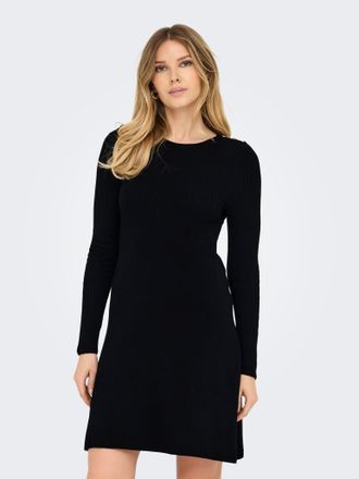 Only Midikleid ONLY ONLMILA SL BUTTON O-NECK DRESS EX KNT, Damen, Gr. S (36), N-Gr, schwarz, Strick, Obermaterial: 80% Viskose, 20% Nylon, unifarben, slim 