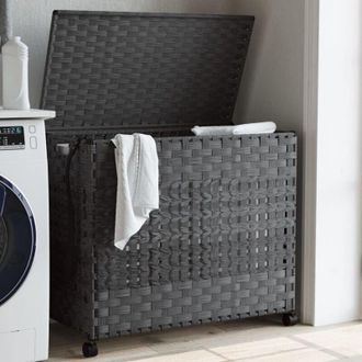 vidaXL Cesto Portabiancheria con Ruote Grigio 66x35x60 cm Rattan - Vidaxl