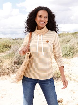 Casual Looks Rollkragenshirt CASUAL LOOKS Shirt, Damen, Gr. 44, braun (camel, ecru), 95% Baumwolle, 5% Elasthan, gemustert, gestreift, mehrfarbig, Shirts Rollkrage