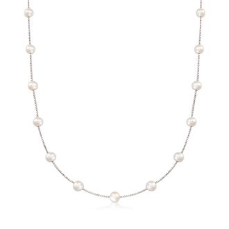 Ross-Simons 6-6.5mm Cultured Pearl Station Necklace in Sterling Silver