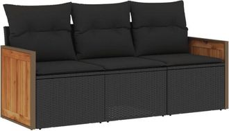 vidaXL Set De Sof&aacute;s De Jard&iacute;n Con Cojines 3 Pzas Rat&aacute;n Sint&eacute;tico Negro Vidaxl