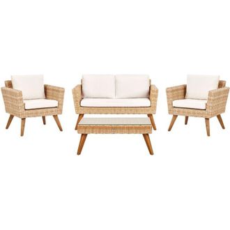 Beliani Set da giardino con divano e poltrone in rattan bianco sporco Vittoria