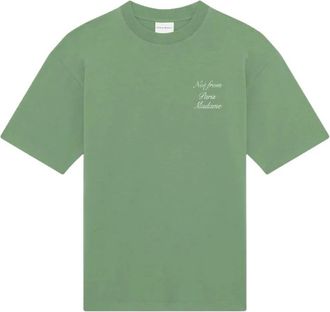 Dr&ocirc;le de Monsieur Le T-Shirt Slogan Calligraphy - Heren - T-shirts - Groen - M - Katoen - Tops