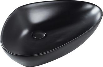 Beliani Lavabo Sobre Encimera Ba&ntilde;o Irregular Cer&aacute;mica Negro Mate 60 X 39 Cm Tirig