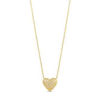 SHYMI Scattered Stone Puffy Heart Necklace -.925 Sterling Silver, 14k Gold-Plated - Rhodium Plated, Cubic Zirconia Pav&eacute; Detailing, Adjustable Chain
