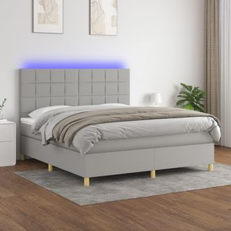 vidaXL Vidaxl - Cama Box Spring Colch&oacute;n Y Luces Led Tela Gris Claro 160x200 Cm