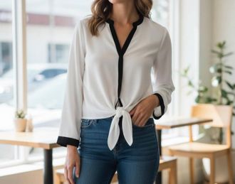 Vince Camuto Tie-Front Blouse In White/black