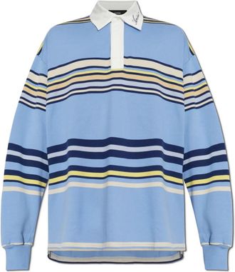 Amiri Tops, Heren, Blauw, S, Katoen, Gestreefd Oversized Poloshirt met Lange Mouwen