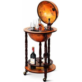 Costway Mappamondo Bar con Ruote Mobile Porta Liquori, con Stile retr&ograve;, Marrone, 88 x 45 x 45 cm