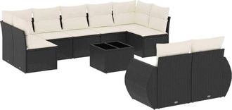 vidaXL Vidaxl - Set De Sof&aacute;s De Jard&iacute;n 10 Pzas Cojines Rat&aacute;n Sint&eacute;tico Negro