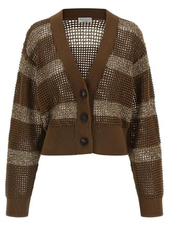 Brunello Cucinelli Brown Dazzling Stripes cardigan