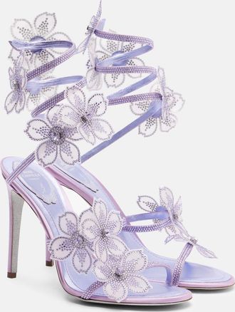 Rene Caovilla Floriane floral-appliqu&eacute; satin sandals