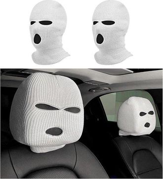 OEM Funda Divertida Para Reposacabezas De Asiento De Coche, Funda Universal Para Asiento De Coche Con Dise&ntilde;o De Cara &Uacute;nico, 2 Piezas, Blanco