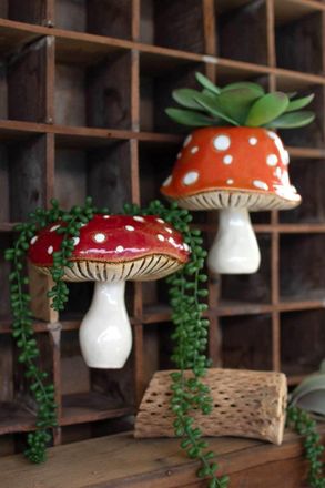 Kalalou Set Of Two Ceramic Toadstool Wall Planters