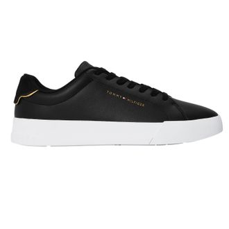 Tommy Hilfiger Heren-sportschoenen van Pebble Grain Court-leer (Zwart/Goud)