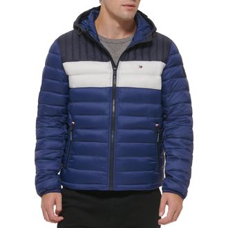 Tommy Hilfiger Mens Water Resistant Ultra Loft Filled Hooded Puffer Jacket - Blue - S