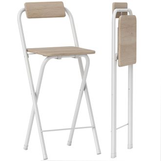 OEM Juego De 2 Taburetes De Bar Plegables Con Respaldo Reposapi&eacute;s Y Marco De Acero Para Comedor Mostrador Natural