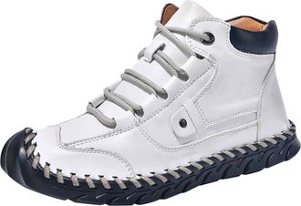 Generic o Leather Tennis Shoes for Men Casual Large Size Mens Leather Boots Mens Fashion Handmade Ankle Boots Flat Casual Shoes (White, 5.5)