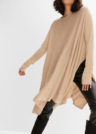 Bonprix Longpullover BONPRIX Long-Pullover aus Viskose-Mix, Damen, Gr. 56/58 (XXXL), beige (saharabeige meliert), Obermaterial: 50% Polyacryl, 50% Viskose, ov