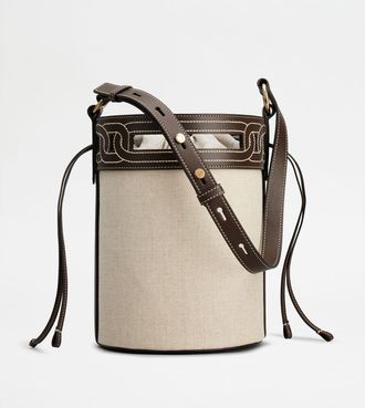 Tod's Tods Kate Bucket Bag in Leather and Canvas Small