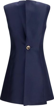 Balenciaga Womens A-Line Mini Dress Navy Merino Wool Ovis Aries; Silk