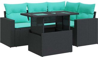 vidaXL Set Sof&aacute;s Jard&iacute;n Y Cojines 5 Pzas Rat&aacute;n Sint&eacute;tico Acacia Negro Vidaxl