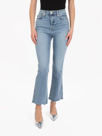 7 For All Mankind Pre-Loved High Rise Skim Kick With Raw Cut Jeans In Medium Denim
