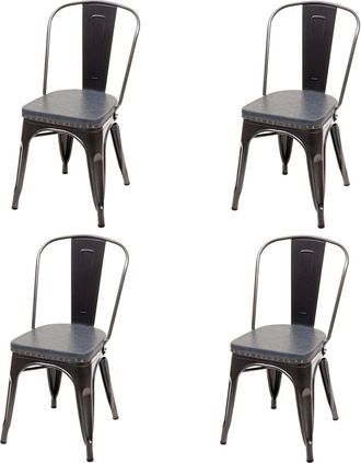 Hhg Hhg - Juego De 4 Silla De Comedor 449e, Silla De Cocina Silla, Chesterfield Metal Piel Sint&eacute;tica Industrial Gastro, Negro-gris