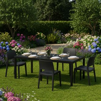 Dmora Set De Jard&iacute;n Masisa, Sala Exterior 4 Plazas, Mesa Extensible made In Italy, Acabado Efecto Listones, Negro Antracita