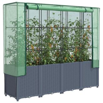 Berkfield Home Raised Bed with Greenhouse Cover Rattan Look 160x40x153 cm in Black | Size: 160 x 40 x 153 cm