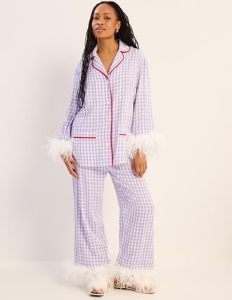 Sleeper Lilac and feather gingham pyjama set