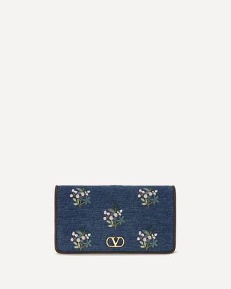 Valentino Garavani Mini VLogo Signature Shoulder Bag in denim with floral embroidery Female UNI